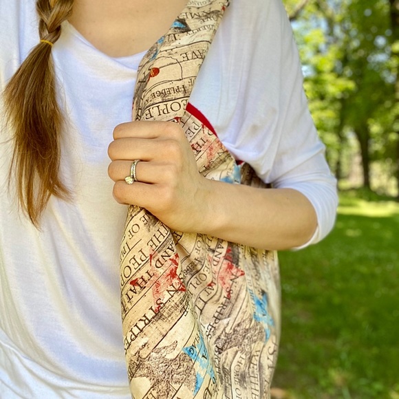 Slouchy Shoulder Bag, Patriotic Print, Handmade - Picture 3 of 9